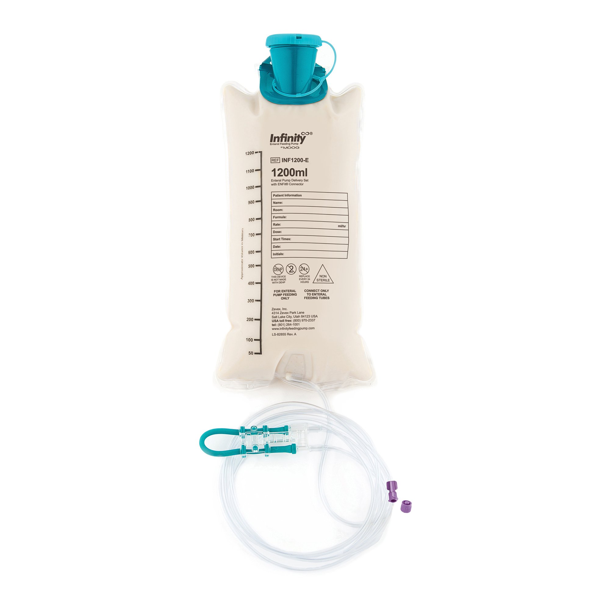 Delivery Set Enteral Feeding Pump Bag Set with ENFit® Connector Infinity® 1200 mL Silicone NonSterile ENFit® Connector by Moog  ID INF1200-E